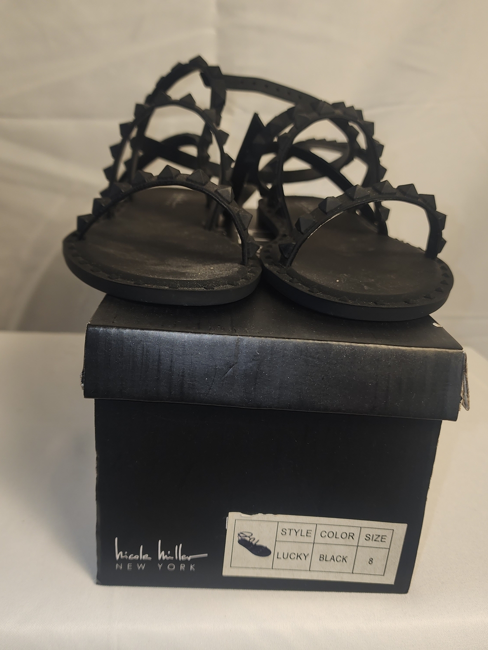 Lucky Brand Black Studded Strappy Flat Sandals